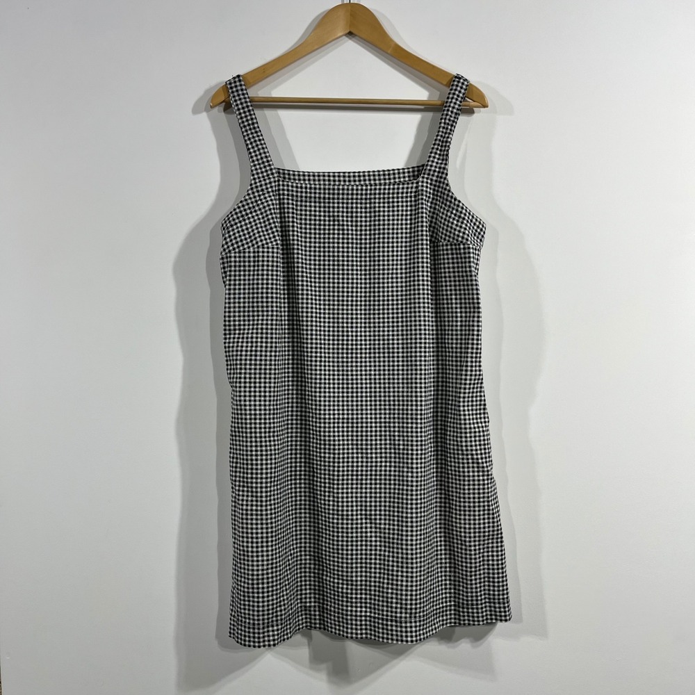 New Day Euro Summer Preppy Cottagecore Gingham Cotton Linen Dress Womens Medium